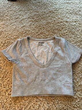 Garage Light Gray Ribbed V-Neck Crop Tee